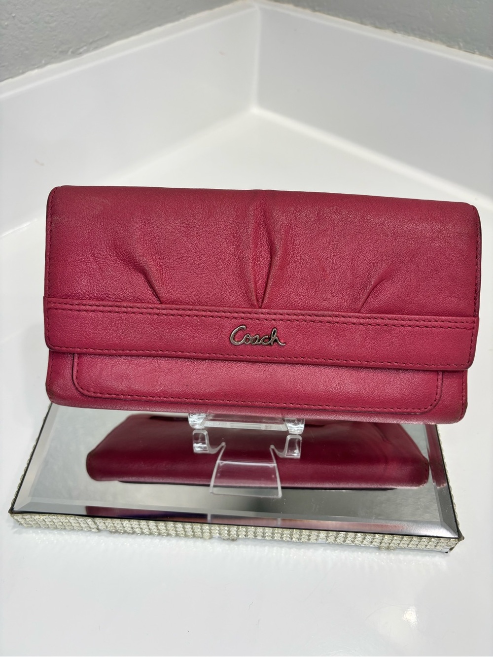 Coach Dark Pink Ashley Trifold Wallet